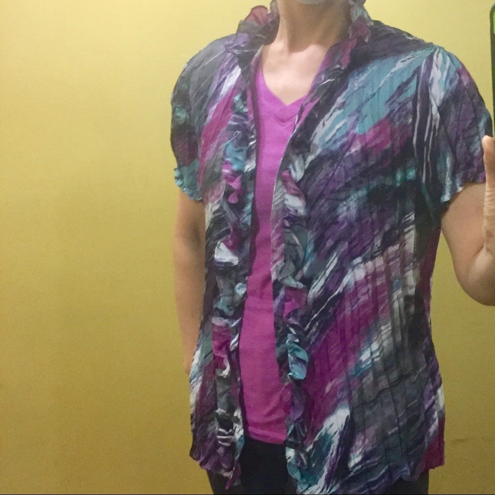 Sheer Pleated Print Ruffled - Picture 5 of 5